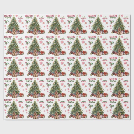 Red Bow Buff Cocker Spaniel Dog Holiday Tree Geschenkpapier (Flach)