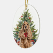 Red Bow Buff Cocker Spaniel Dog Weihnachten Keramik Ornament (Links)