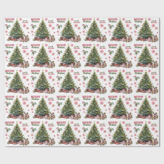 Red Bow Bulldog Holiday Tree Geschenkpapier (Flach)
