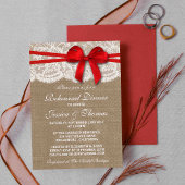 Red Bow Burlap & Lace Hochzeit Probe Dinner Einladung
