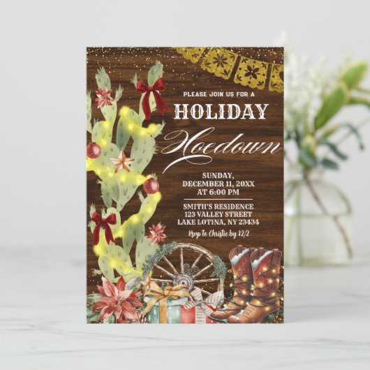 Red Bow Cactus Wild West Holiday Hoedown Einladung (Stehend Vorderseite)