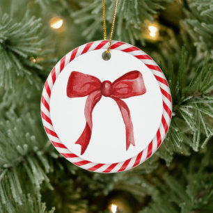 Red Bow Candy Cane Niedlich einzigartiges Weihnach Keramik Ornament