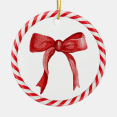 Red Bow Candy Cane Niedlich einzigartiges Weihnach Keramik Ornament (Vorne)
