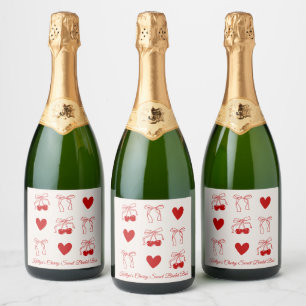 Red Bow Cherry Sweet Brautparty Champagne Label Schaumweinetikett