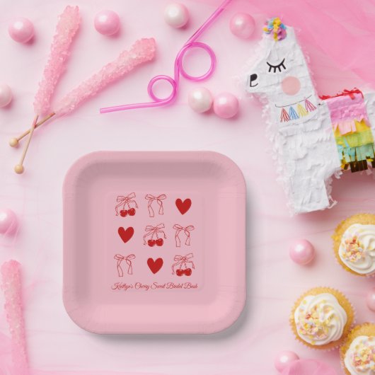 Red Bow Cherry Sweet Brautparty Paper Teller (Party)