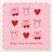 Red Bow Cherry Sweet Brautparty Paper Untersetzer (Vorderseite)
