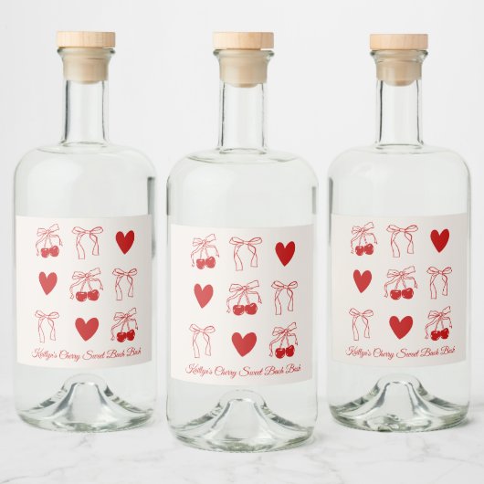 Red Bow Cherry Sweet Junggeselinnen-Abschied Dekor Alkoholflaschenetikett (Flaschen)