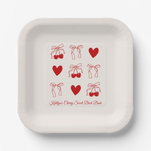 Red Bow Cherry Sweet Junggeselinnen-Abschied Party Pappteller (Vorderseite)