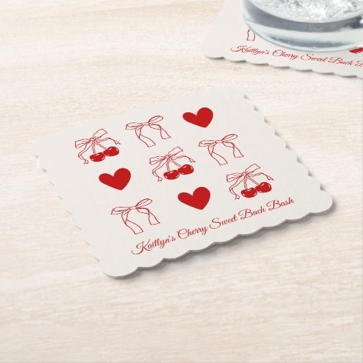 Red Bow Cherry Sweet Junggeselinnen-Abschied Untersetzer (angewinkelt)
