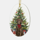 Red Bow Chocolate Labrador Retriever Christmas Keramik Ornament (Links)