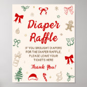 Red Bow Christmas Baby Shower Diaper Raffle  Poster (Vorne)