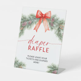 Red Bow Christmas Baby Shower Diaper Raffle Sign Sockelschild
