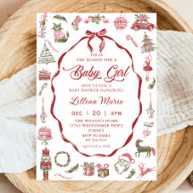 Red Bow Christmas Baby Shower Invitation