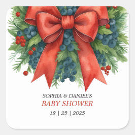 Red Bow Christmas Baby Shower Quadratischer Aufkleber