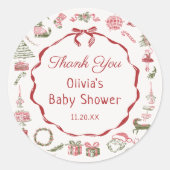 Red Bow Christmas Baby Shower Sticker (Vorderseite)
