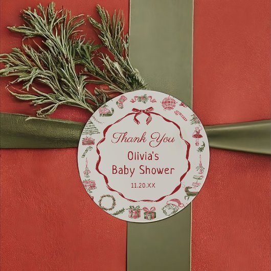 Red Bow Christmas Baby Shower Sticker