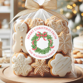 Red Bow Christmas Boxwood Wreath-Geschenk Runder Aufkleber