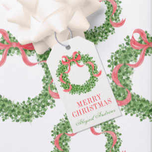 Red Bow Christmas Boxwood Wreath Geschenkanhänger