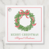 Red Bow Christmas Boxwood Wreath Geschenkanhänger (Vorderseite)