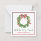 Red Bow Christmas Boxwood Wreath Mitteilungskarte (Vorderseite)