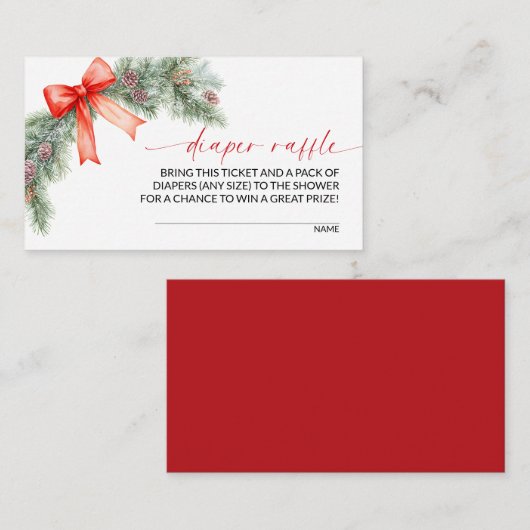 Red Bow Christmas Diaper Raffle  Begleitkarte (Vorne/Hinten)
