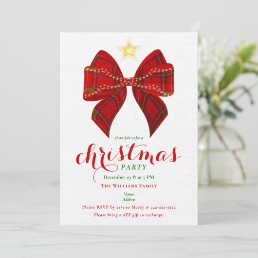 Red Bow Christmas Friendsmas Xmas Work Cocktail Einladung (Stehend Vorderseite)