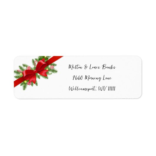 Red Bow Christmas Mailadresse Labels (Vorne)