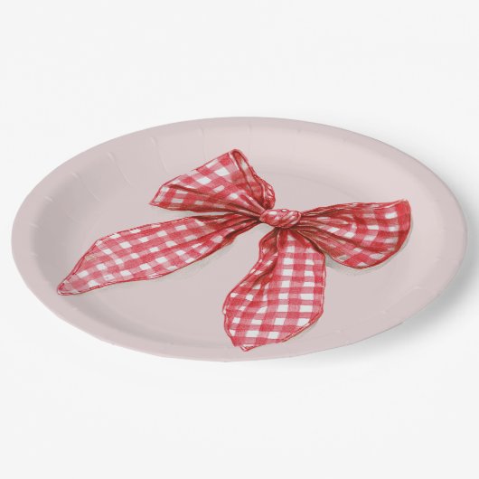 Red Bow Christmas Paper Plates Pappteller (Schrägansicht)
