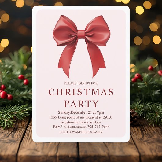 Red Bow Christmas Party | Elegant Festive Einladung