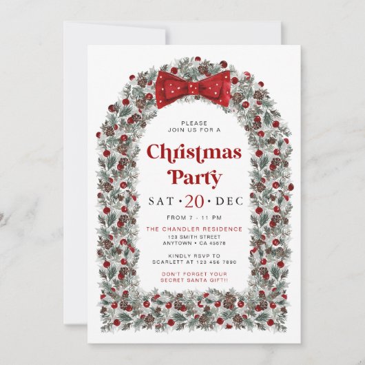 Red Bow Christmas Party Invitation Holiday Dinner Einladung (Vorderseite)