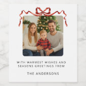 Red Bow Christmas Photo Weinetikett (Einzelnes Label)