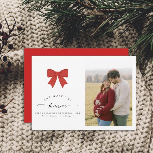 Red Bow Christmas Pregnancy Announccard Feiertagskarte