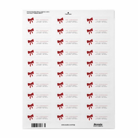 Red Bow Christmas Return Address Label Holiday  (Vorne)