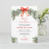 Red Bow Christmas Sweet 16 Birthday Invitation Einladung (Stehend Vorderseite)