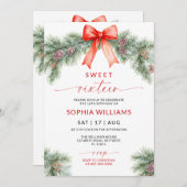 Red Bow Christmas Sweet 16 Birthday Invitation Einladung (Vorne/Hinten)