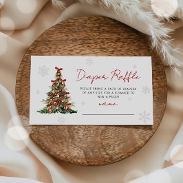 Red Bow Christmas Tree Diaper Raffle Baby Shower Begleitkarte