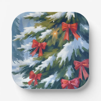 Red Bow Christmas Tree | Watercolor Painting Pappteller