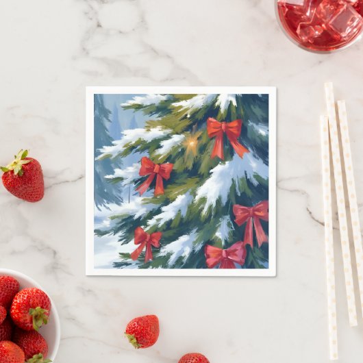 Red Bow Christmas Tree | Watercolor Painting Serviette (Beispiel)