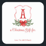 Red Bow Christmas Wappen Sticker - Ein Geschenk-Ta<br><div class="desc">Wunderschönes Weihnachtsgeschenk-Tag mit einem klassischen roten Weihnachtsgeschenk-Wappen-Design mit Platz,  um ein Geschenk und Namen Personalisierung.</div>