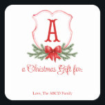 Red Bow Christmas Wappen Sticker - Ein Geschenk-Ta<br><div class="desc">Wunderschönes Weihnachtsgeschenk-Tag mit einem klassischen roten Weihnachtsgeschenk-Wappen-Design mit Platz,  um ein Geschenk und Namen Personalisierung.</div>