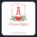 Red Bow Christmas Wappen Sticker - Ein Geschenk-Ta<br><div class="desc">Wunderschönes Weihnachtsgeschenk-Tag mit einem klassischen roten Weihnachtsgeschenk-Wappen-Design mit Platz,  um ein Geschenk und Namen Personalisierung.</div>