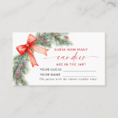 Red Bow Christmas Wie viele Candies Game Card Platzkarte (Vorderseite)