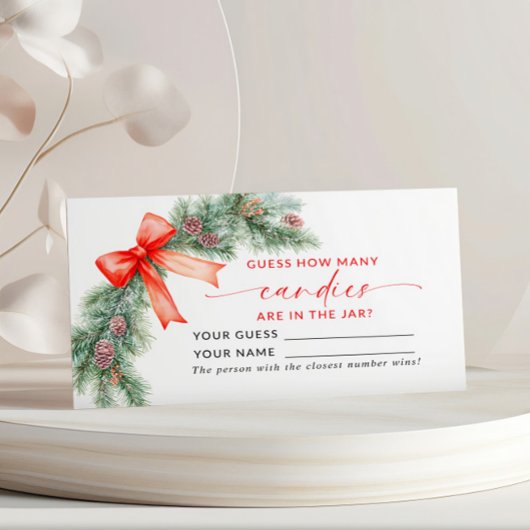 Red Bow Christmas Wie viele Candies Game Card Platzkarte