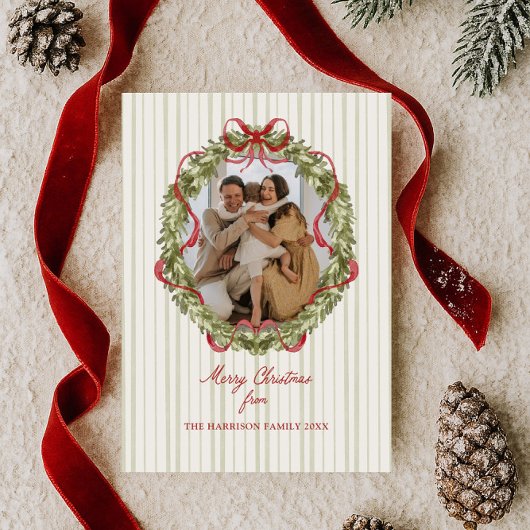 Red Bow Christmas Wreath Foto Feiertagskarte