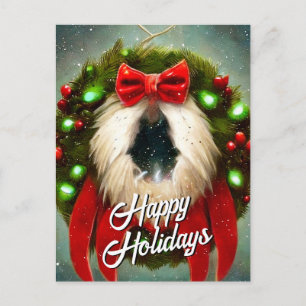 Red Bow Christmas Wreath Holiday Postcard Feiertagspostkarte