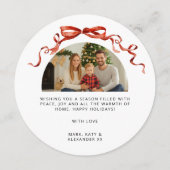 Red Bow Circle Christmas Photo Feiertagskarte (Rückseite)