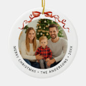 Red Bow Circle Christmas Photo Keramik Ornament (Vorne)