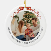 Red Bow Circle Christmas Photo Keramik Ornament (Hinten)