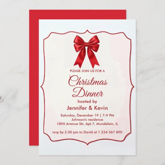 Red Bow Classic Traditionelle Weihnachtseinladung Feiertagskarte (Vorne/Hinten)