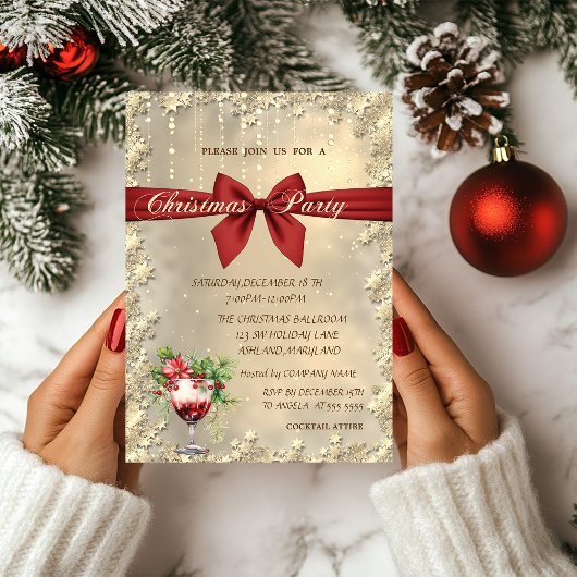  Red Bow Cocktail Poinsettia Christmas Corporated  Einladung